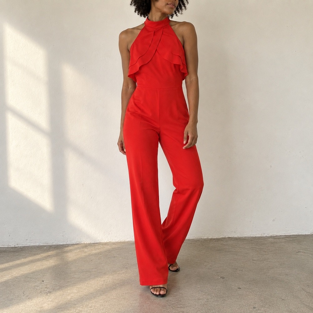Marina Red Jumpsuit Ruffle Halter Neck Small Evening Wedding Guest Cocktail